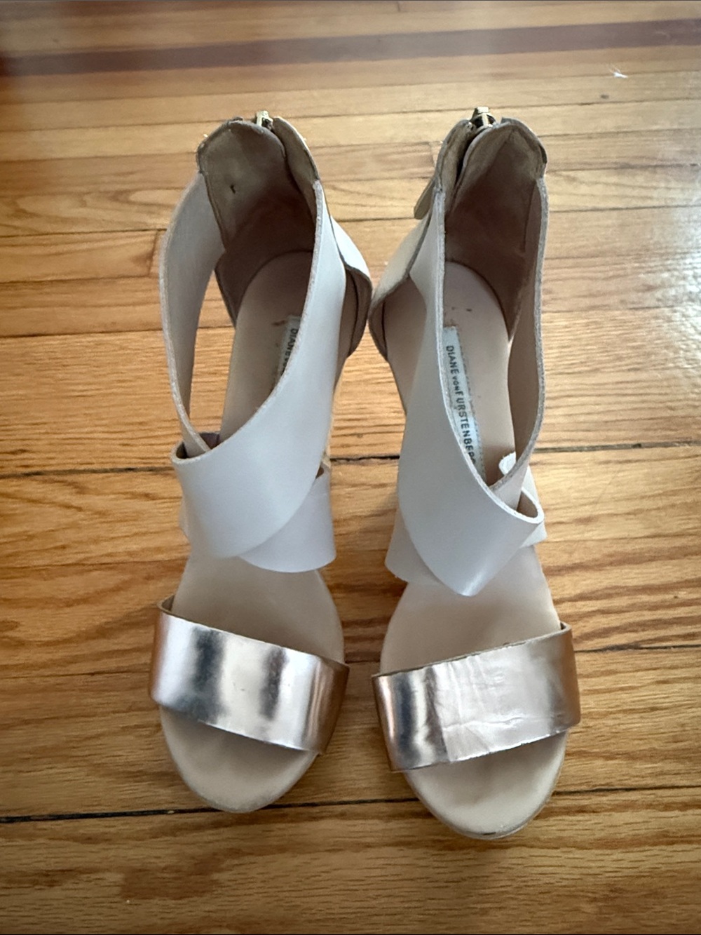 Women’s Diane von Furstenberg Cream and Gold Strappy Heeled Sandals